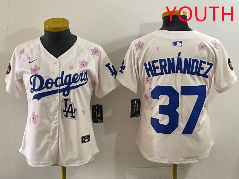 Youth Los Angeles Dodgers #37 Hernandez Cream Sakura Edition 2025 Nike MLB Jersey style 39->youth mlb jersey->Youth Jersey